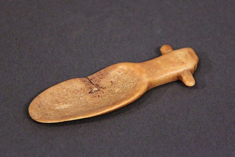OBS Anonymous, Spirit Scoop (to give seal a drink), 19th century
ivory, 3 1/4 x 1516 x 316 in. (8.3 x 2.4 x 0.5 cm)
01194-1