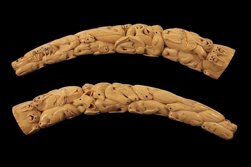 19th & 20th C Alaskan Anonymous, Nunivak Island carved ivory tusk, with walruses, seals, bears, and fish in an elaborate composition
ivory, 19 1/2 in. (49.5 cm)
SOLD
01087-1