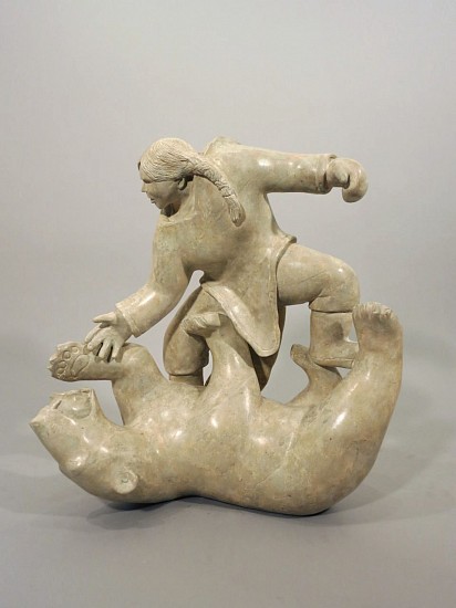 Anivolok, Grandmother kills bear by smothering with glove in mouth, 1996
Stone, 15 x 14 x 4 in. (38.1 x 35.6 x 10.2 cm)
Depicts legend of grandmother who killed bear by stuffing her glove into its mouth
SOLD
00008-1