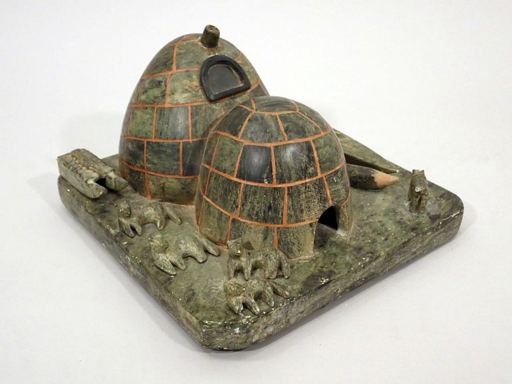 Johanasee Apak, Igloos and camp scene
Stone, 5 1/2 x 10 x 9 1/4 in. (14 x 25.4 x 23.5 cm)
SOLD
00744-1