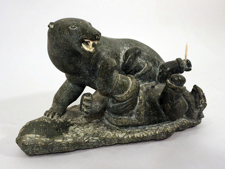 Luke Airut, Bear attacking man
Stone, antler, 7 1/2 x 12 1/2 x 6 in. (19.1 x 31.8 x 15.2 cm)
01670-1