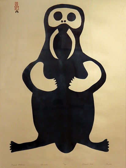 Pudlo Pudlat, Proud walrus, 5/40, 1963/3, 1963
Stencil, 24 1/2 x 17 in. (62.2 x 43.2 cm)
Printmaker: Eegyvudluk Pootoogook, 1931-1999
SOLD
02409-1