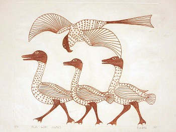 Work:&nbsp;Geese with Hawk [titled in Inuktitut]