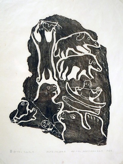 Annie Mikpigak, Hunting, 29/30, 1965/10, 1965
Stonecut, 13 3/4 x 17 3/4 in. (34.9 x 45.1 cm)
Printer:  Annie Mikpigak
00343-1