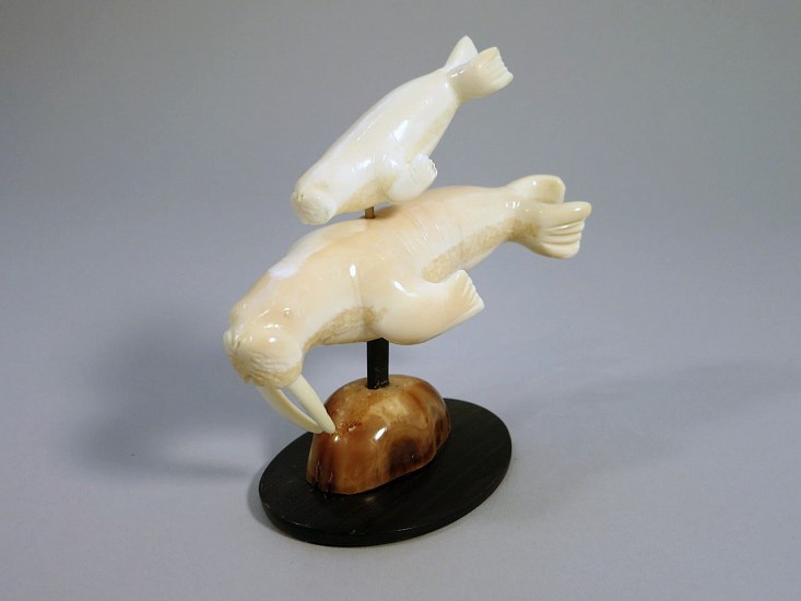 Isaac Kulowiyi, Walrus and calf, 2015
Ivory, fossilized ivory, baleen, 4 1/2 x 5 x 2 in. (11.4 x 12.7 x 5.1 cm)
03089-1