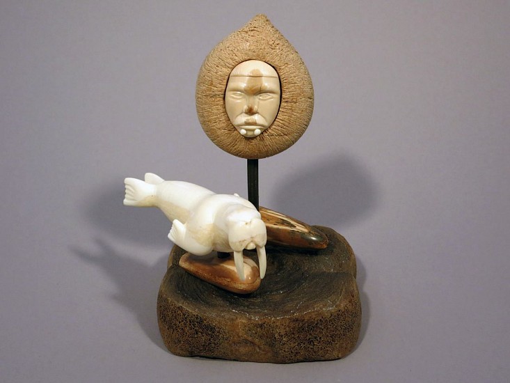 Isaac Kulowiyi, Shaman and Walrus, 2013
Ivory and whalebone, 7 x 4 1/2 x 4 1/2 in. (17.8 x 11.4 x 11.4 cm)
01562-1