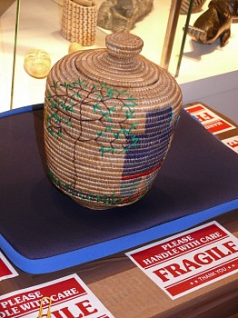 19th & 20th C Alaskan Anonymous -&nbsp;Coiled basket with lid and colored decoration